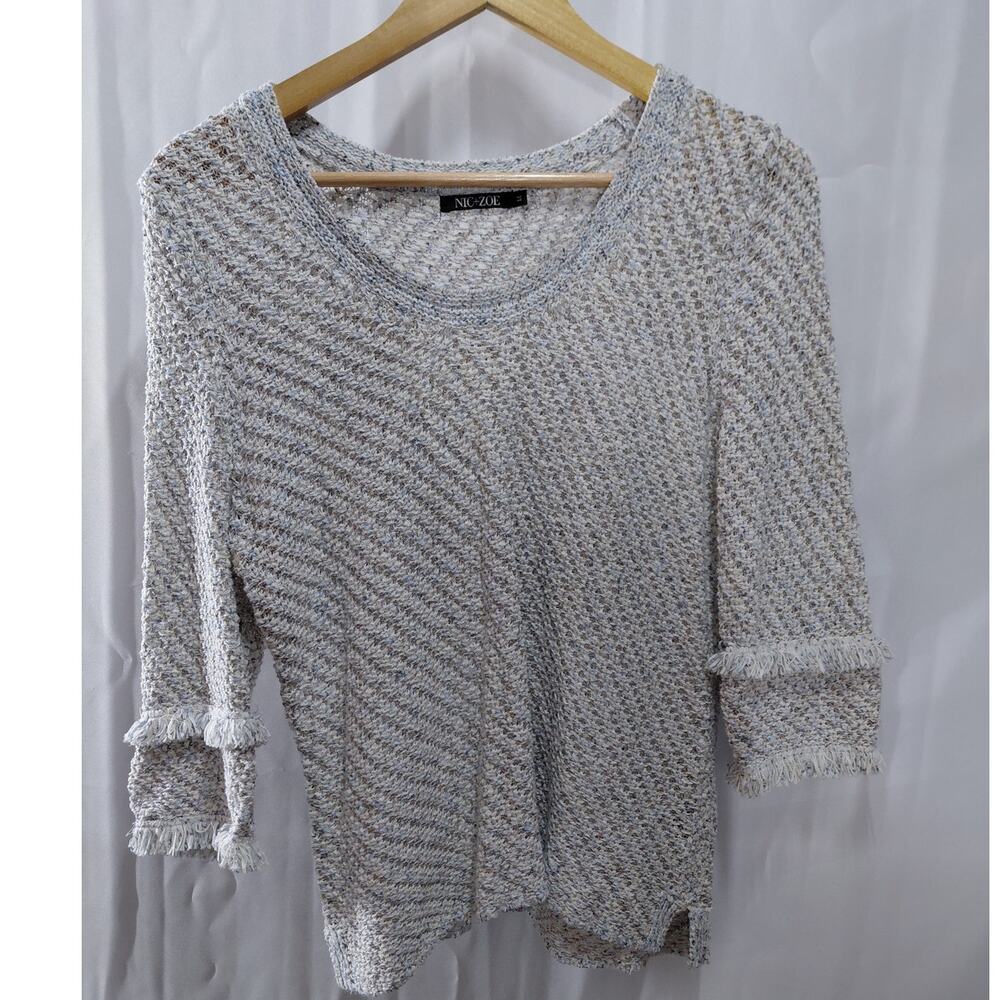 NIC+ZOE Textured Cotton Blend 3/4 sleeve Sweater | Size M